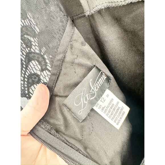 La Femme 29693 Black Lace Off The Shoulder V-Neck Slit Gown Size 12 NWT - Picture 6 of 7